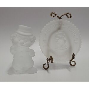 Vtg Mosser Glass Little Fiddler Clown Perky Frosted w. Matching Plate